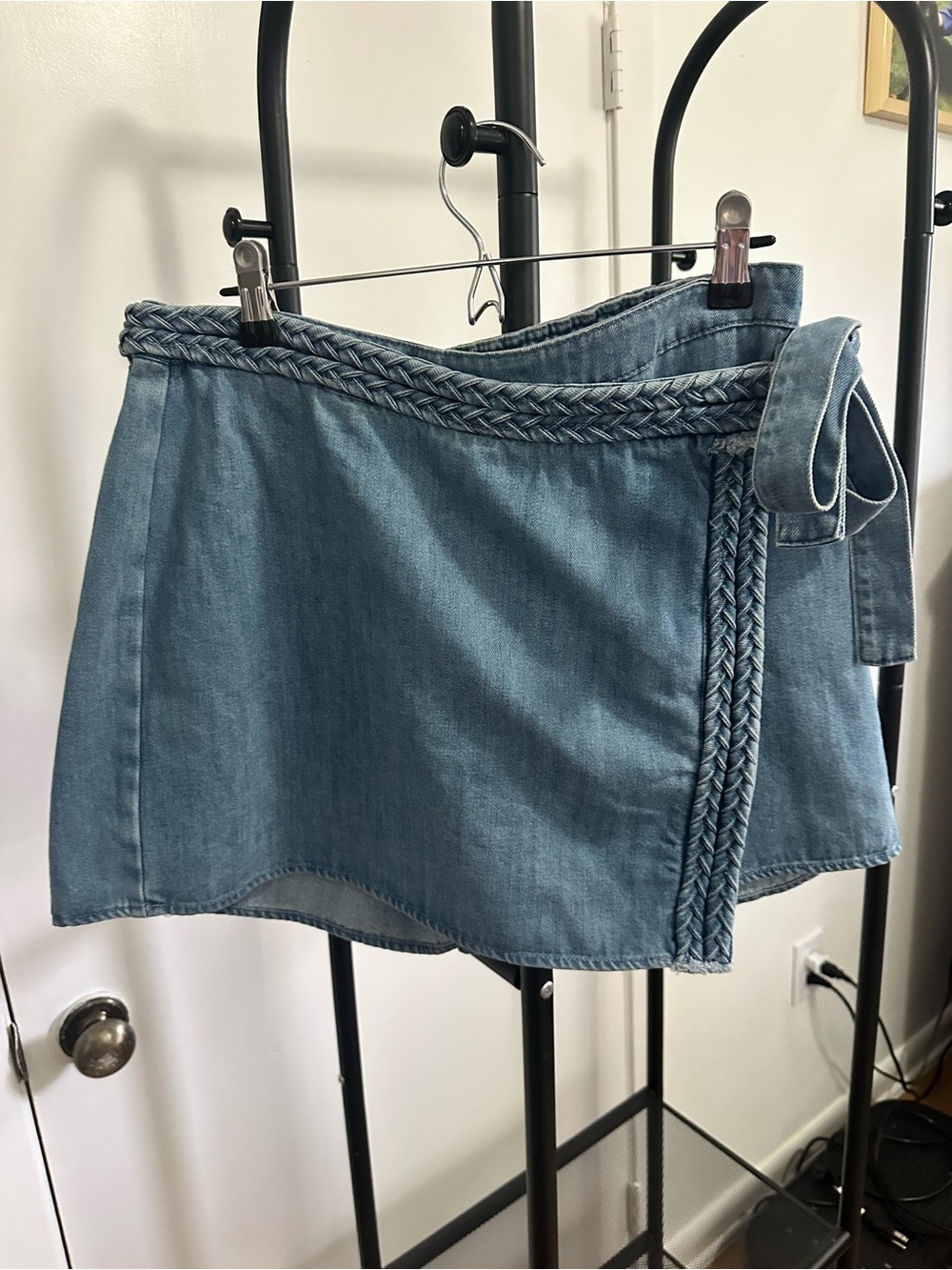 La La Von Denim Wrap Skort Braided Waist